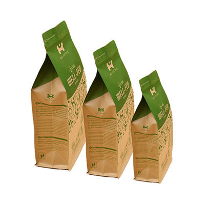 Recyclable Eight Square Seal Flat Bottom Gusset Side Stand Up Pouch 250 Gram And 500 Gram Coffee Pouch Kraft Paper Bags With Zipper